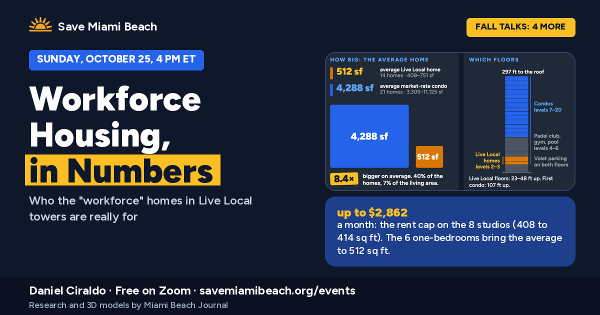 Fall Talks: Workforce Housing, in Numbers. Sunday, October 25, 2026 at 4:00 PM EDT.